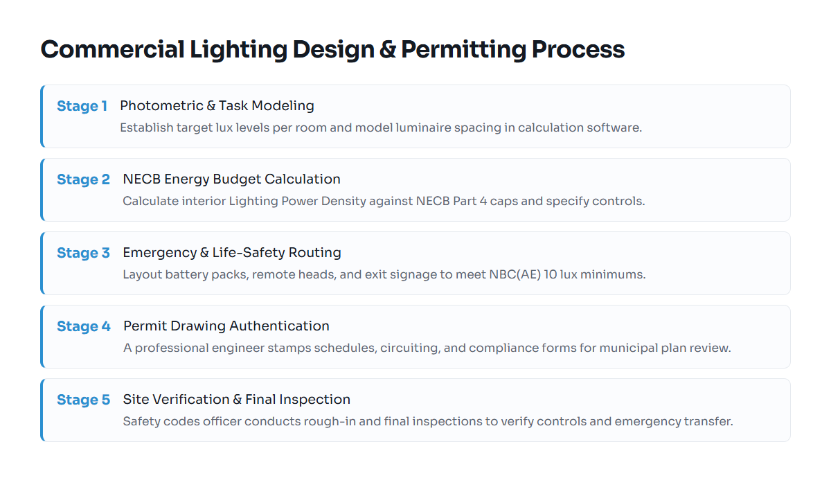 Step-by-step process of designing and permitting commercial lighting in Alberta