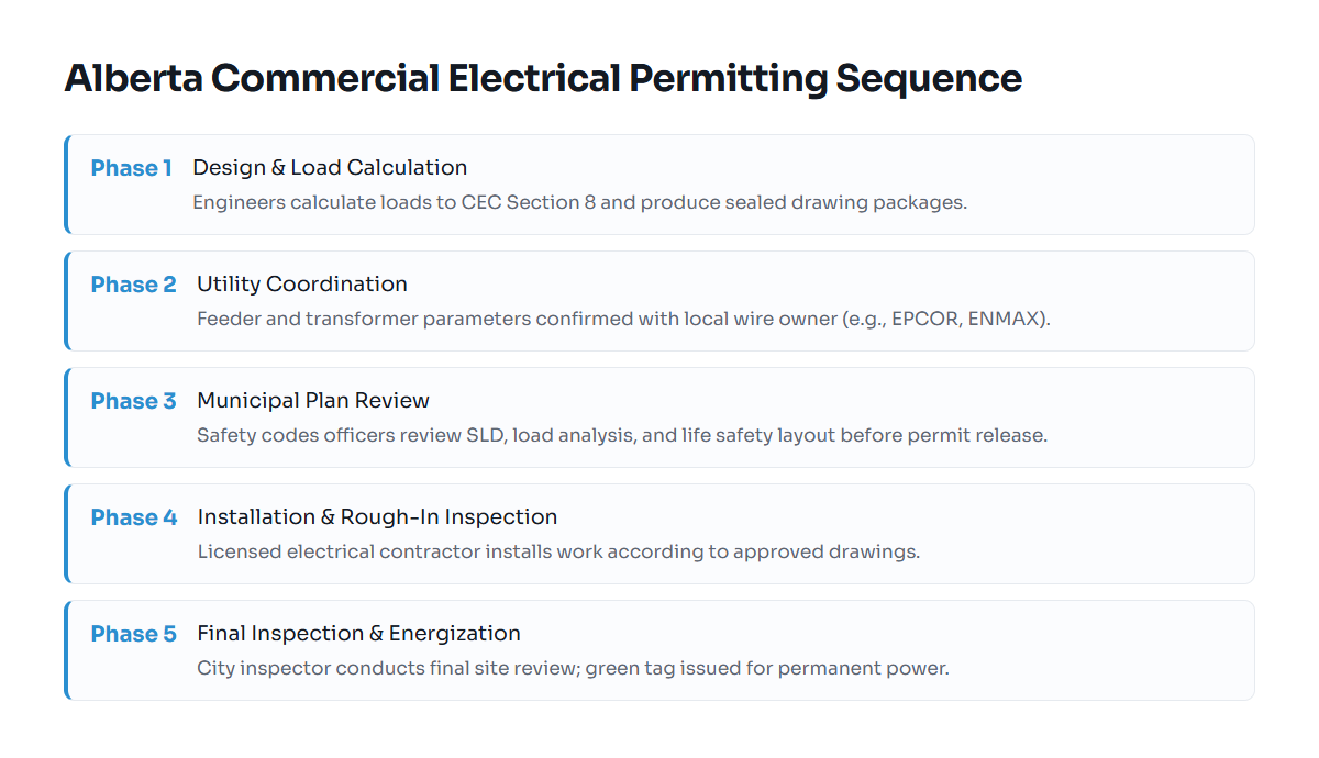 Step-by-step process of commercial electrical permitting in Alberta from design to final inspection